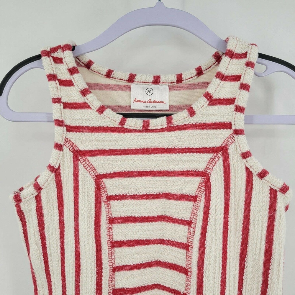 Hanna Andersson Size 12-24 mo (80) Sleeveless Red White Stripe Dress - Picture 2 of 9